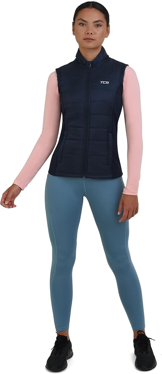 TCA Damen und Mädchen Excel Runner Leichte Laufweste mit Reissverschlusstaschen XS Dunkelblau, XS Du