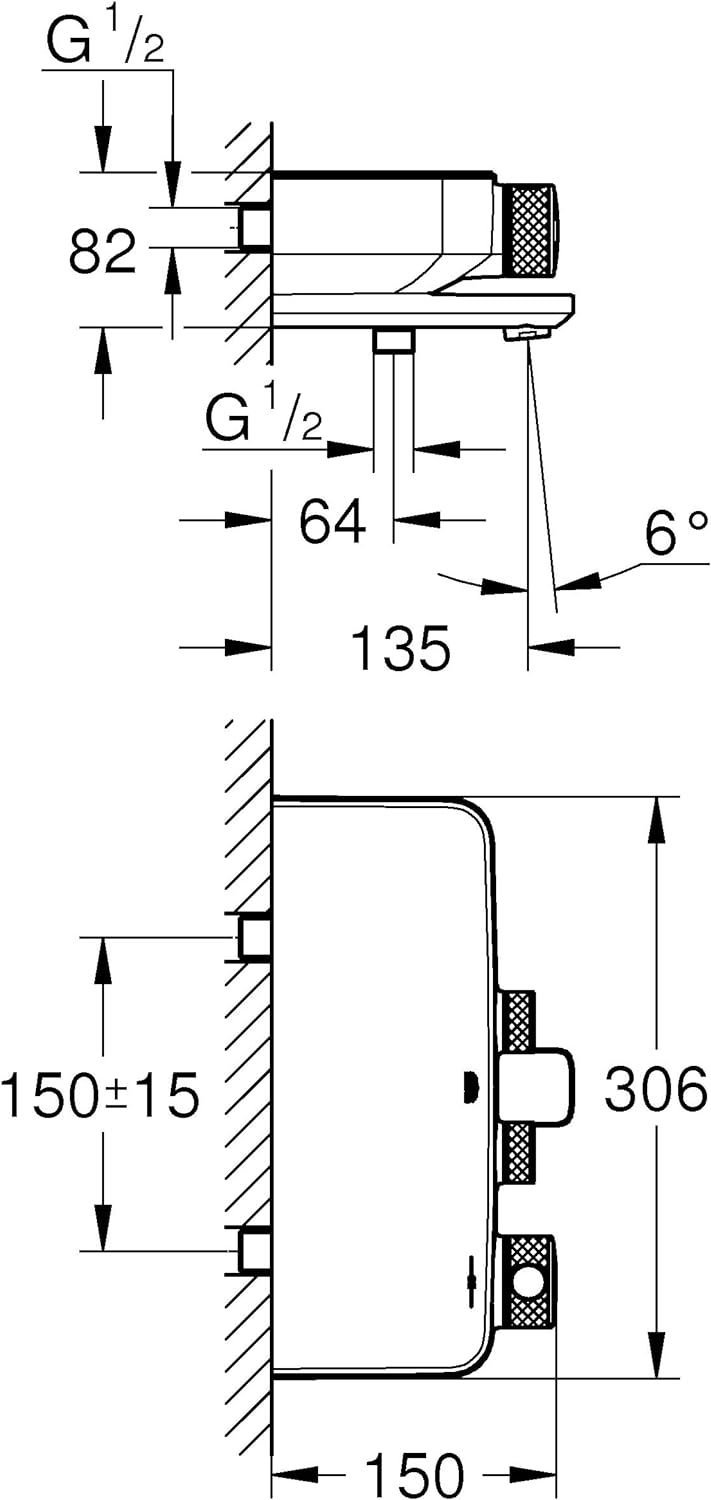 GROHE Grohtherm SmartControl - Thermostat-Wannenbatterie (langlebige Oberfläche, Wandmontage, Sicher
