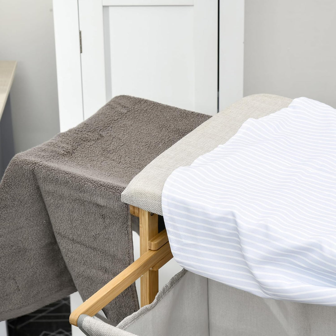 HOMCOM Wäschekorb 57,4 L Wäschesammler mit Bügelbrett und Bügeleisen, Wäschebox mit 3-Ebenen-Regal,