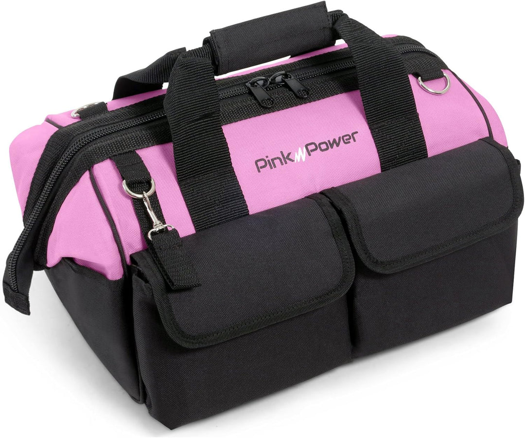 Pink Power Werkzeugtasche für Damen, mit 22 Aufbewahrungstaschen und Schultergurt, 40,6 cm