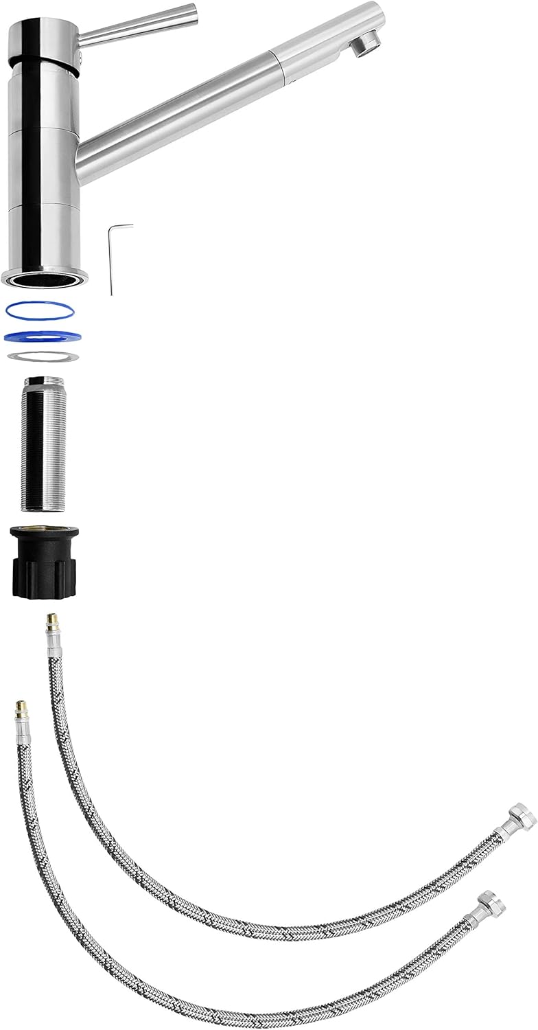 Cornat Spültisch-Einhebelarmatur "Fuerte" - Hochwertiger Messingkörper - Edelstahllook - 360° schwen