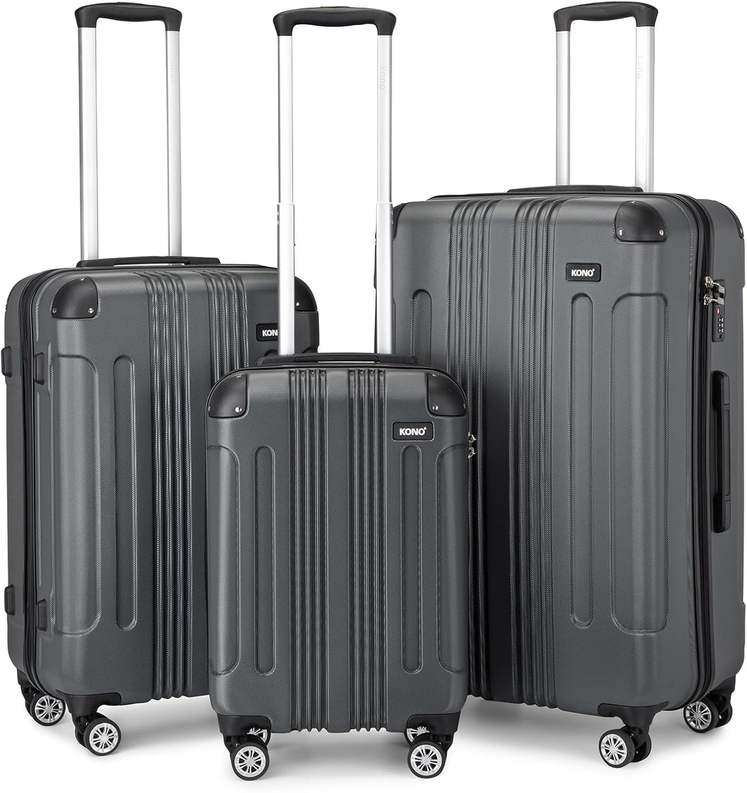 KONO Hartschalen Koffer Trolley Rollkoffer Reisekoffer Zwillingsrollen Kofferset M-L-XL-Set (Grau, S