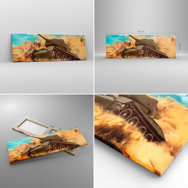 Panorama Bilder auf Leinwand Panzer Poligon Feld Leinwandbild 90x30cm Wandbilder Dekoration Wohnzimm