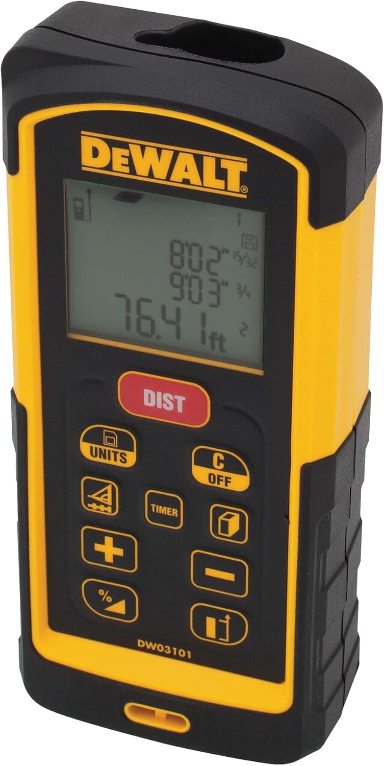 DeWalt Laser-Distanzmesser (635 nm, Laserklasse 2, für Längen-, Flächen- und Volumenmessung, in Mete