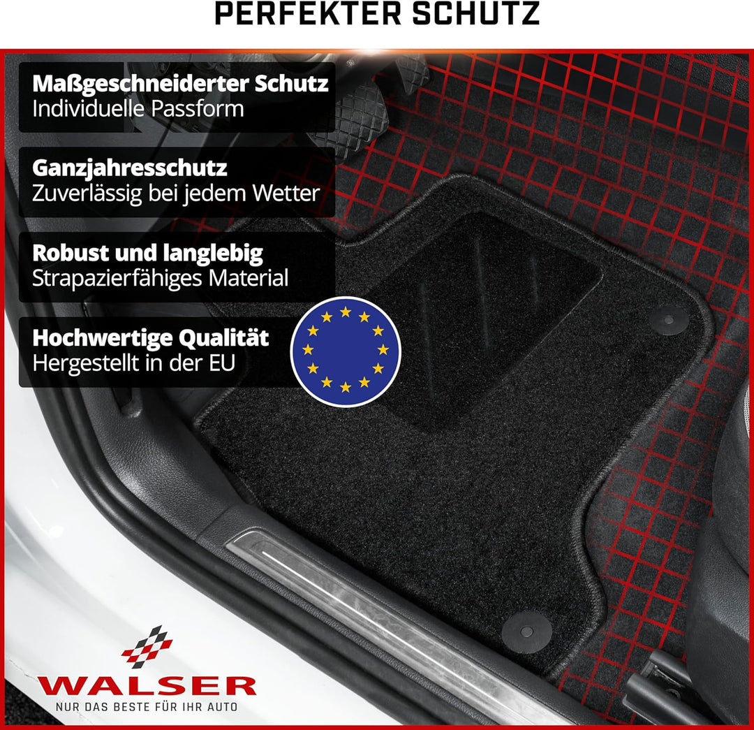 WALSER Auto Teppiche kompatibel mit FIAT 500X 09/2014-Heute, 100% passgenaue Auto Fussmatten Made in