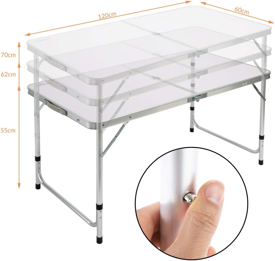 CASARIA® Klapptisch Wetterfest Höhenverstellbar Campingtisch mit Stühlen Gartentisch Falttisch 120x6