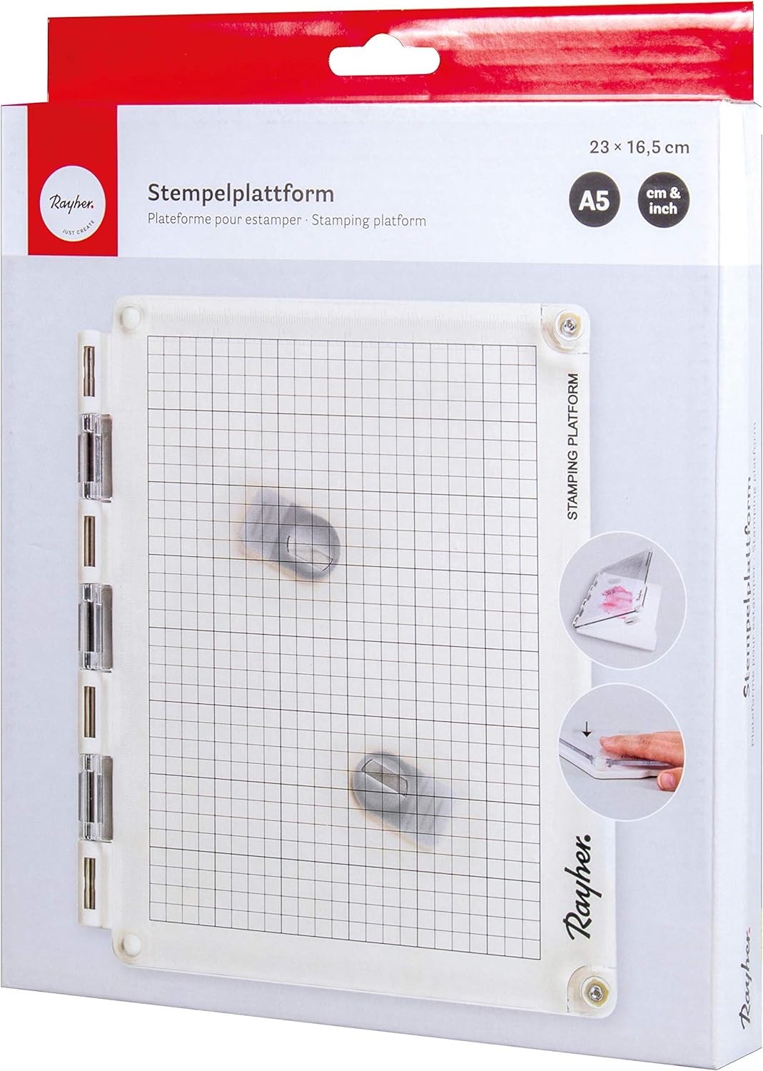 Rayher 29210000 Stempelplattform A5, Werkzeug für perfektes Stempeln, Stempel Plattform mit offenen