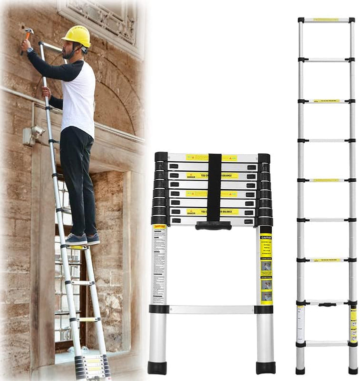 Randaco Aluminium Teleskopleiter, 2,6M Rutschfester Aluleiter Schiebeleiter Sprossenleiter, Ausziehl