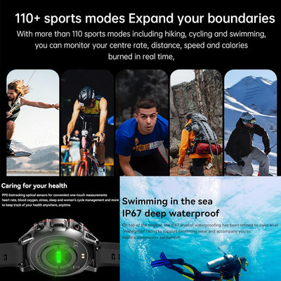 Smartwatch Herren mit Telefonfunktion, 1,43 Zoll HD Voll Touchscreen 5ATM mit 110+ Sportmodi Fitness