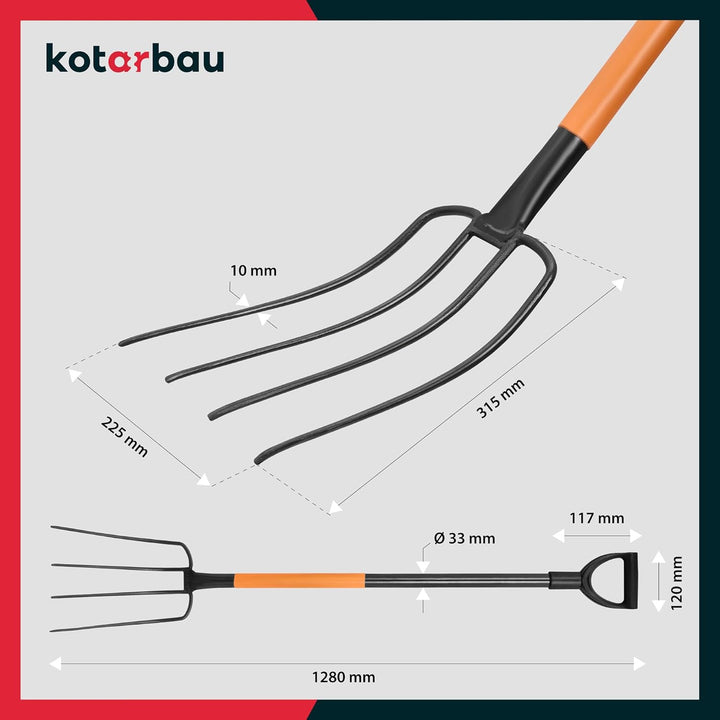 KOTARBAU® Mistforke 4 Zinken 120cm mit Metallstiel für Garten und Landwirtschaft
