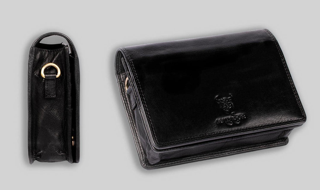 MATADOR Handytasche zum Umhängen Leder Damen Schultertasche Portmonnaie Tasche Handtasche Schwarz Na
