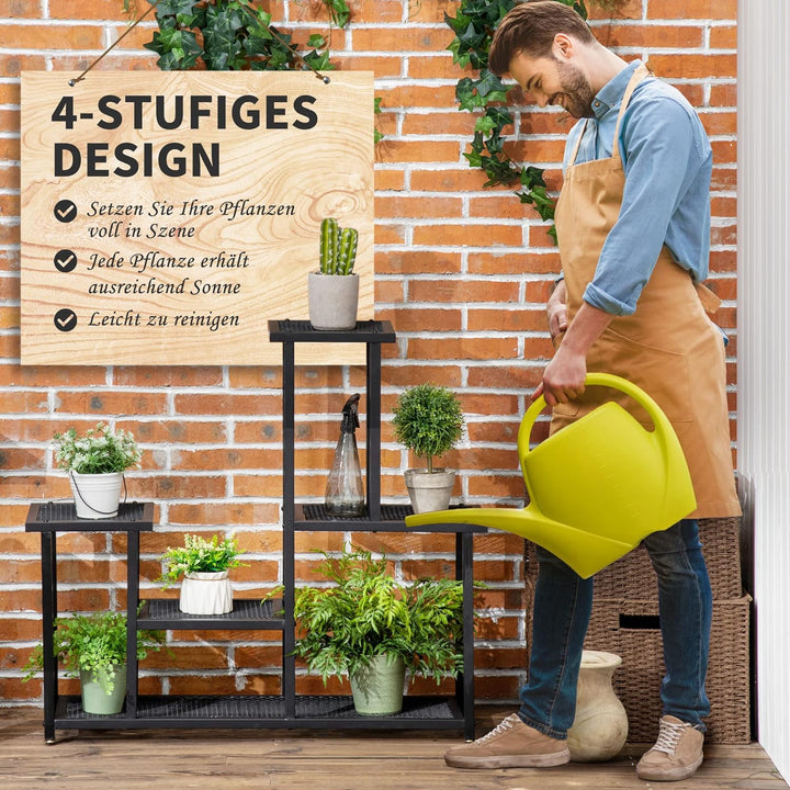 Outsunny Pflanzenregal, Pflanzentreppe mit 4 Stufen, mehrstöckiges Blumenregal, Pflanzenständer für