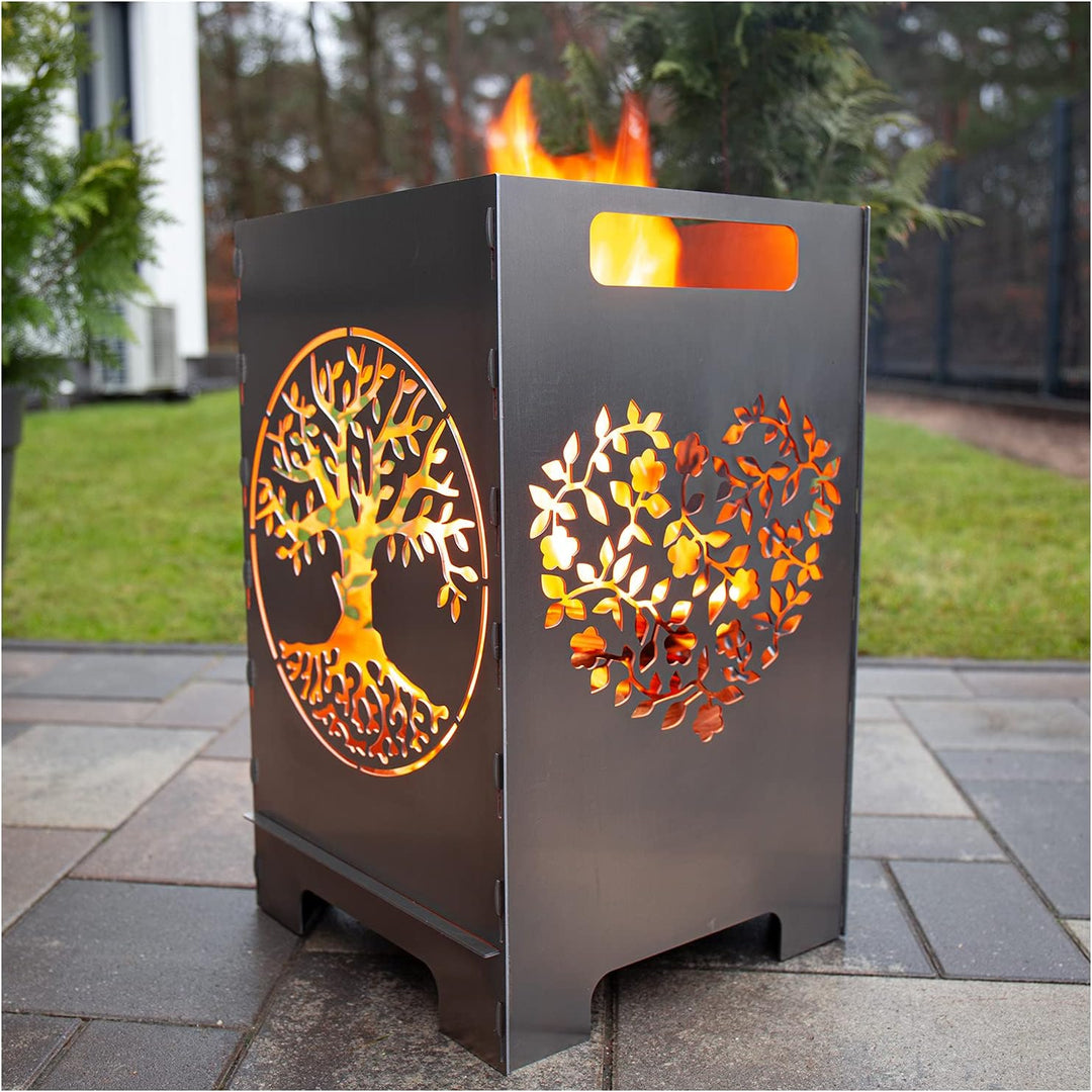 tuning-art FK03 Feuertonne Grill-Set | Feuerkorb Steckbar + Feuerplatte | Grillplatte, Grösse:Herz +