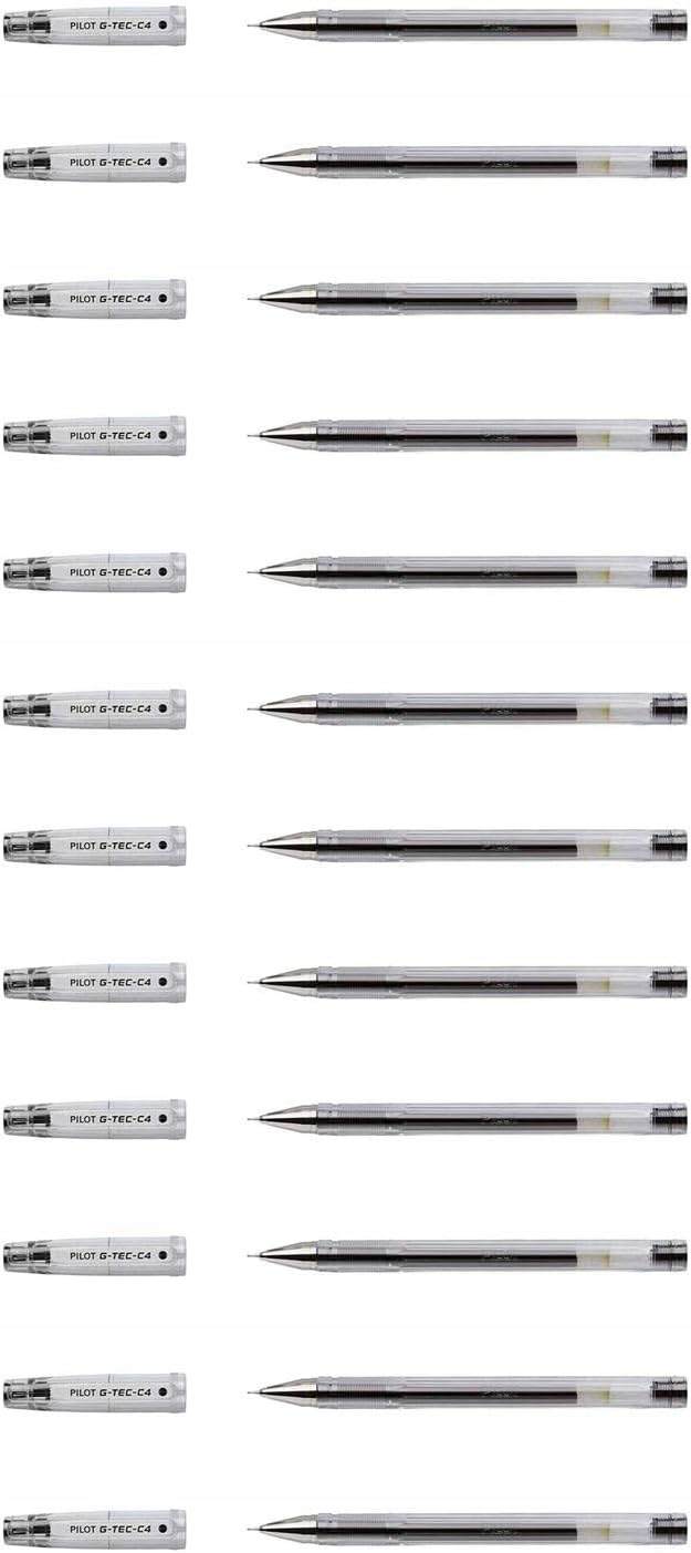 Pilot G Tec C4 Gelschreiber Micro 0,4 mm Schreibspitze 0,2 mm Strichbreite 12 Stück schwarz, schwarz