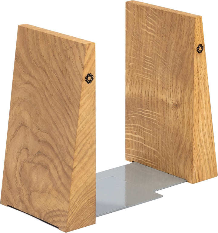 TILISMA Handgefertigte Kastanie Buchstützen für Regale-Bucherstützen aus Holz mit Metallbasis-Buchha