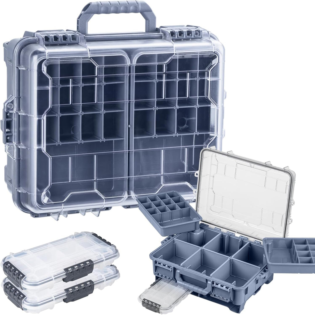 THKFISH Wasserdichter Angelkoffer, Angelköder Box, Angelwerkzeugkiste, Tragbare Angelbox mit zwei 35