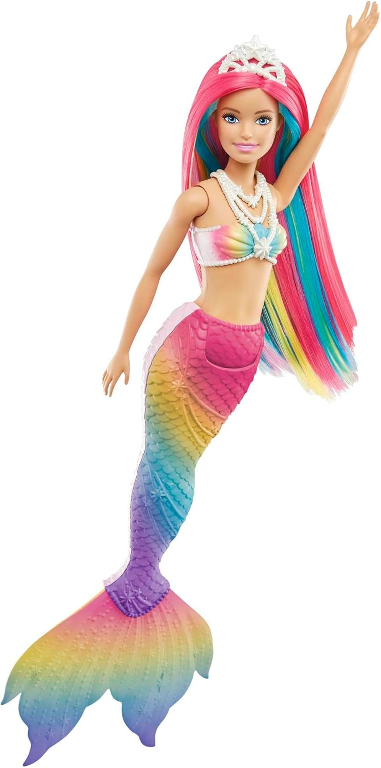 Barbie Dreamtopia Rainbow Magic Mermaid, Barbie Meerjungfrau mit Regenbogenhaaren, Farbwechselpuppe