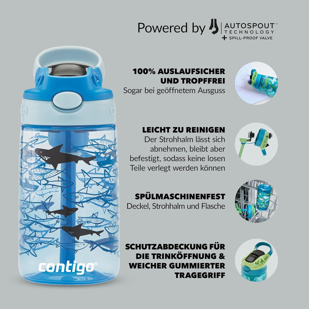 Contigo Kinder Trinkflasche Easy Clean Autospout mit Strohhalm, BPA-freie robuste Wasserflasche, 100