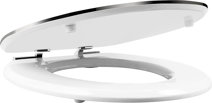 Cornat WC-Sitz Prime "White Steel" - Ansprechendes Design - Hochwertiger Holzkern - Absenkautomatik