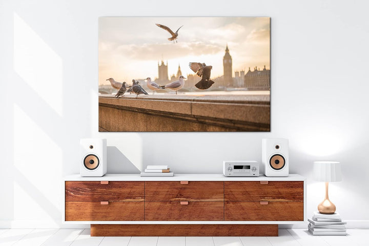 deyoli Tauben in London Format: 100x70 cm als Leinwandbild, Motiv fertig gerahmt auf Echtholzrahmen,