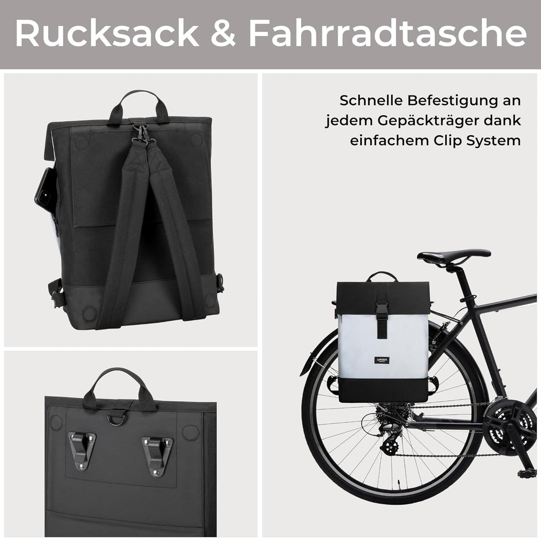 LARKSON Fahrradtaschen für Gepäckträger Damen & Herren Schwarz Reflektierend - Tammo Bike - 2 in 1 F