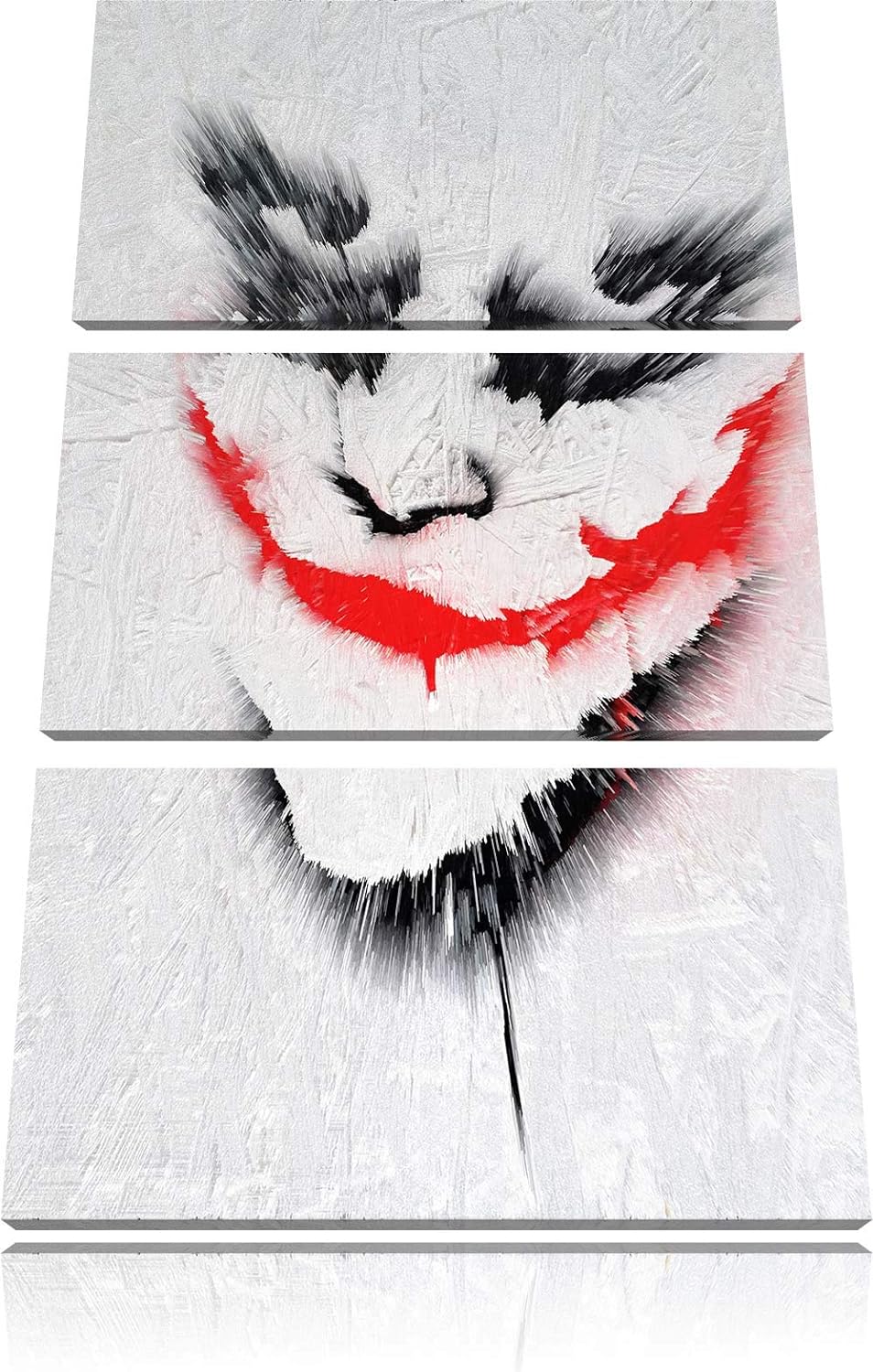 gemaltes Joker Gesicht auf Spanplatte schwarz/weiss 3-Teiler Leinwandbild 120x80 Bild auf Leinwand,