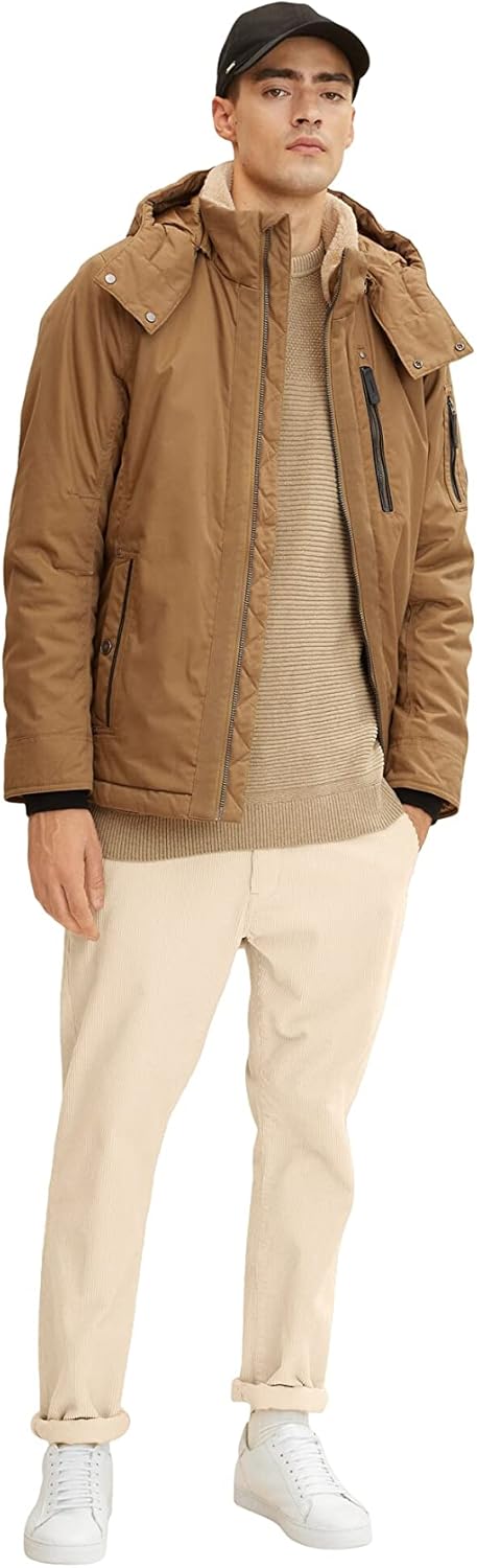 TOM TAILOR Herren Winterjacke mit Teddyfell S 15078 - Otter Brown, S 15078 - Otter Brown