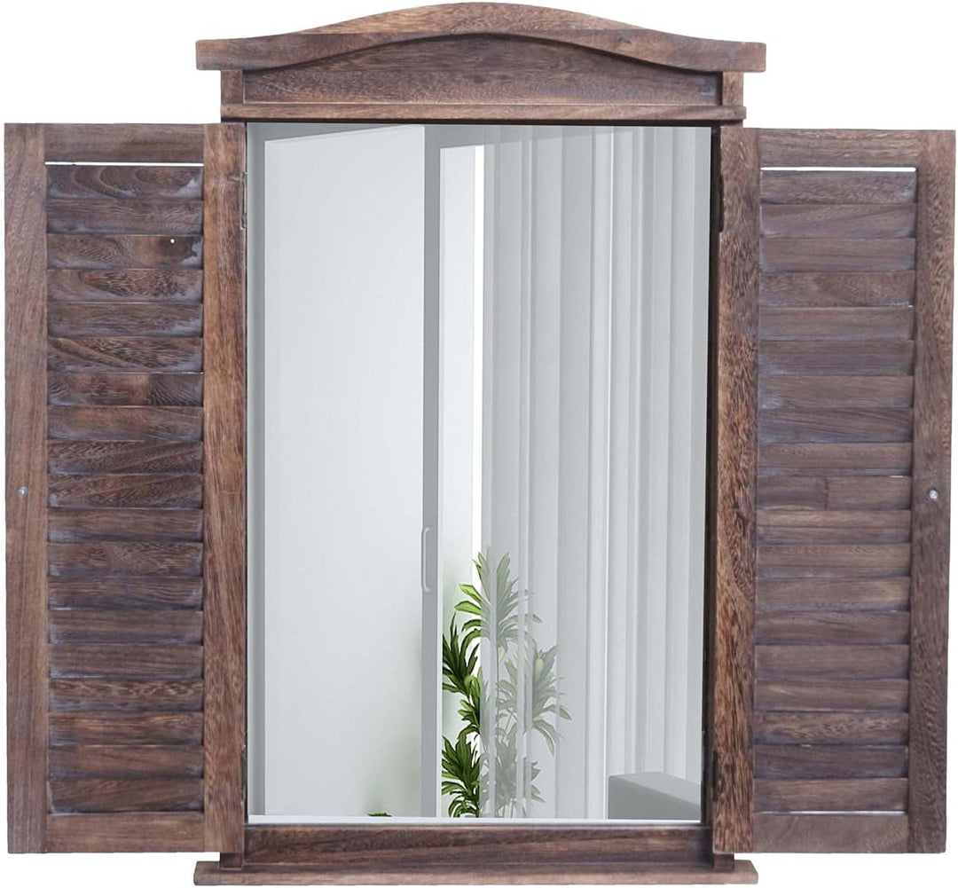 Mendler Wandspiegel Badspiegel Badezimmer Spiegelfenster mit Fensterläden, 71x46x5cm - Shabby braun,