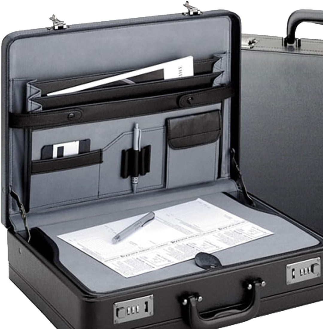 Bowatex Extra breite, grosse Aktenkoffer 46 cm Schreibplatte Erweiterbar Schwarz