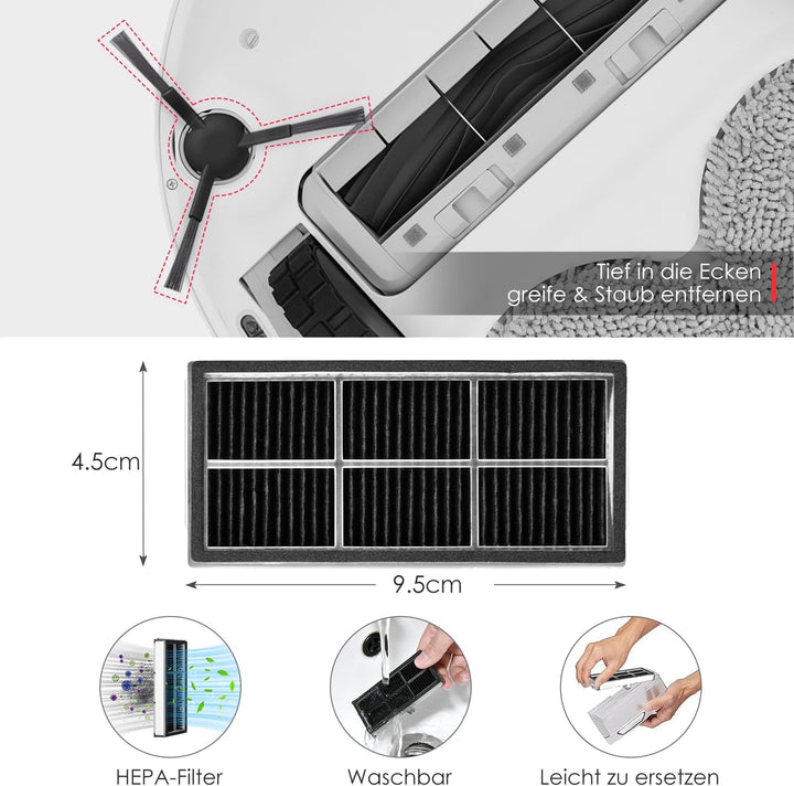 Zubehörset für Dreame L10s Pro Ultra Heat, 6*Staubbeutel 6*Mopp Wischpad 1*Hauptbürste 4*Seitenbürst