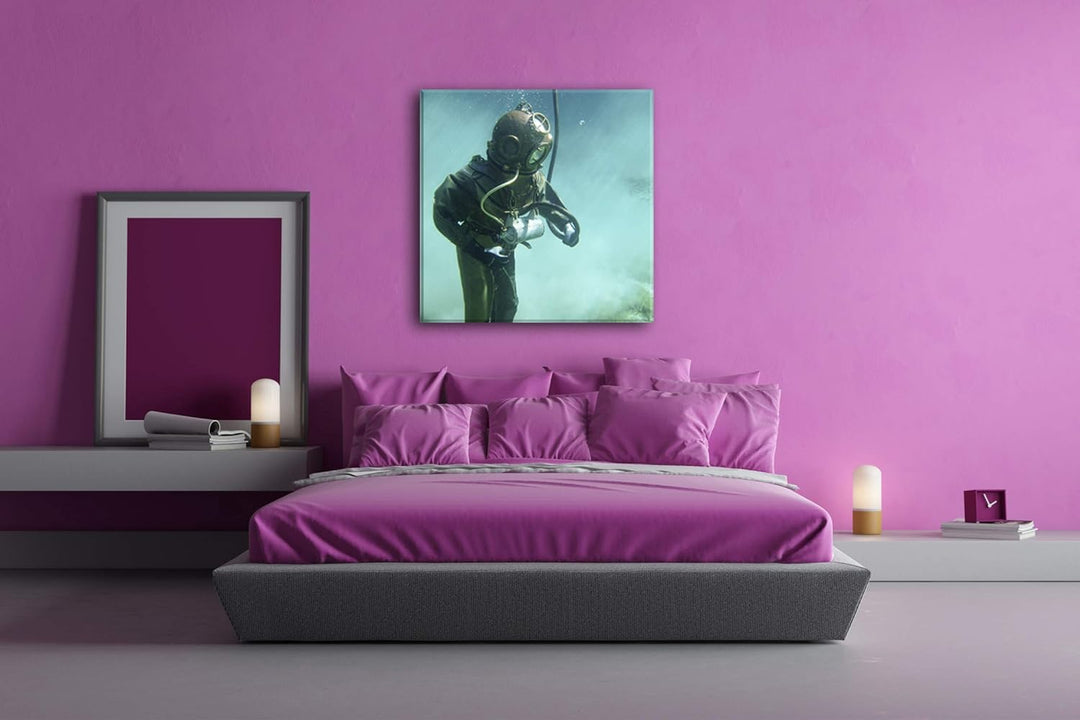 deyoli Taucher in Einer Alten Ausrüstung Format: 60x60 als Leinwandbild, Motiv fertig gerahmt auf Ec
