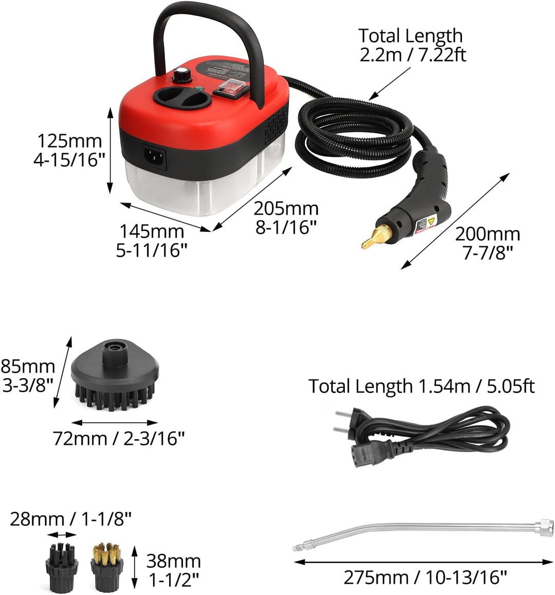 QWORK® Dampfreiniger 2500w tragbarer dampfreiniger handgerät mit bürstenköpfen für küche, bad, garag