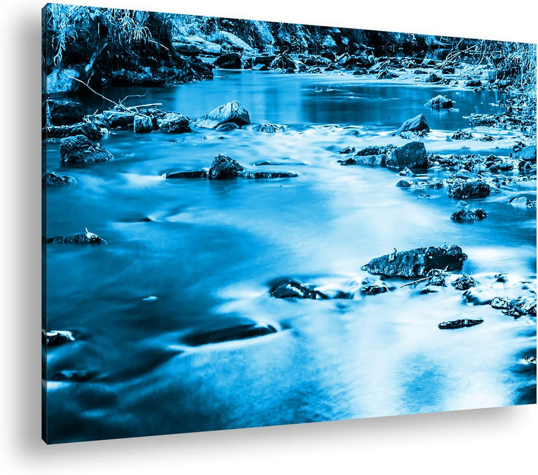 deyoli Traumhafter Bach im Licht Format: 80x60 Effekt: Monocrome Blau als Leinwandbild, Motiv fertig