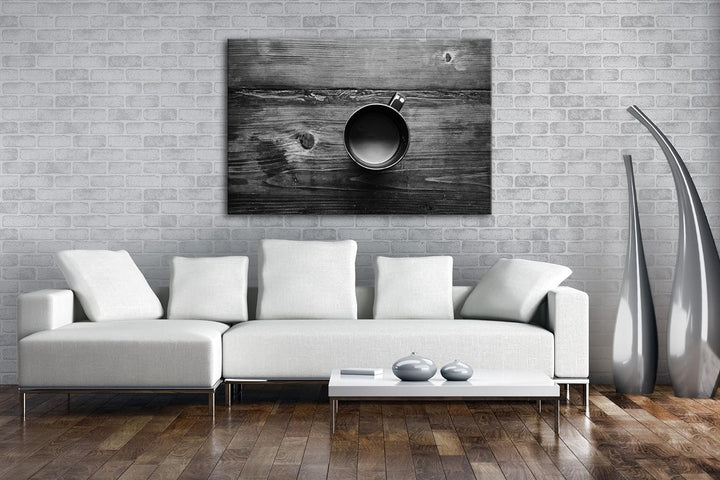 deyoli leckerer Kaffee auf einem altem Holztisch Effekt: Schwarz/Weiss Format: 80x60 als Leinwandbil
