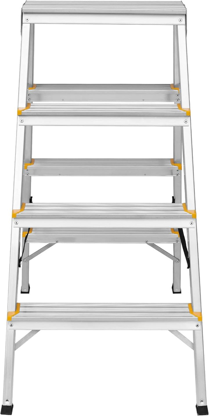 Zweiseitige Aluleiter Klappleiter Haushaltsleiter 2x4 Stehleiter Tragkraft 150kg TÜV | 4 Stufen / 15
