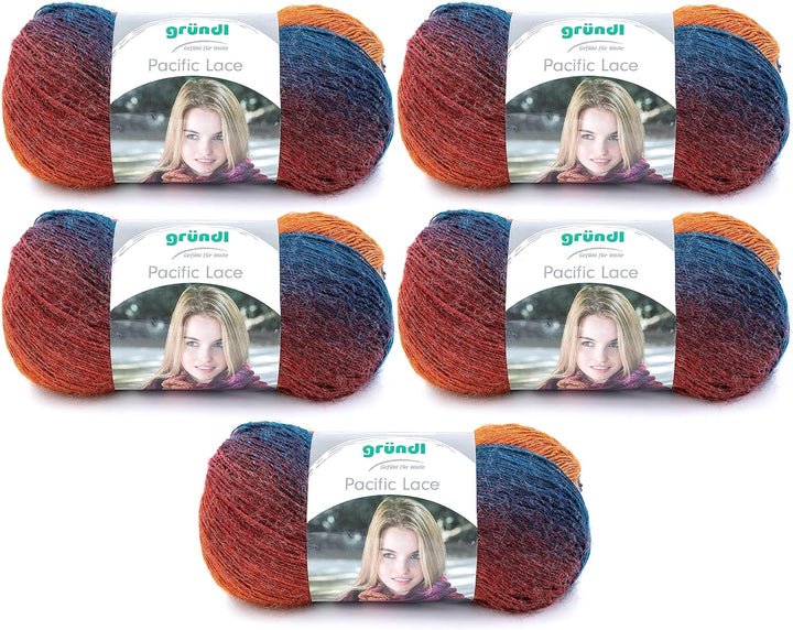 Gründl Pacific Lace, Packung 5 Knäuel à 100 g Handstrickgarn, 80% Polyacryl, Wolle, 10% Alpaka, pass