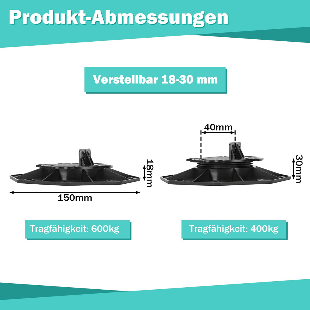 Ansobea 20 Stück Stelzlager höhenverstellbar I 18-30mm Terrassenlager I füsse verstellbar I Plattenl