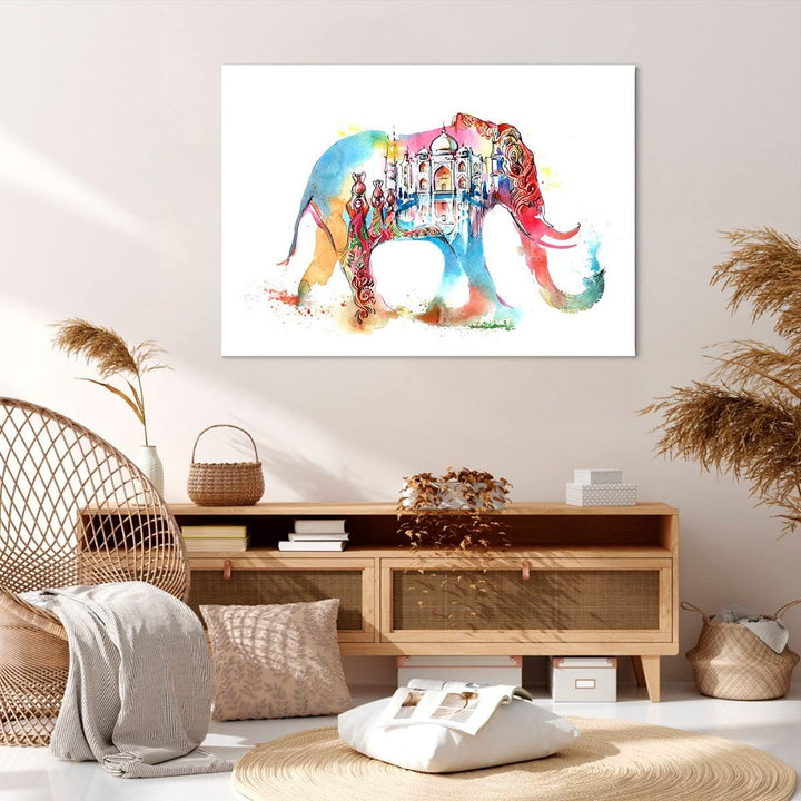 Bilder auf Leinwand 100x70cm Leinwandbild Elefant Indien ethnisch Kultur Gross Wanddeko Bild Schlafz