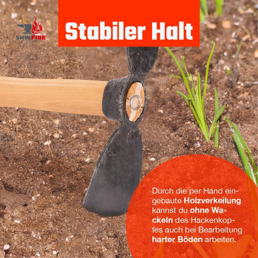 SHW-FIRE Handhacke, stabile geschmiedete Hacke für den Garten, Breit- und Herzblatt, 40cm kurzer erg