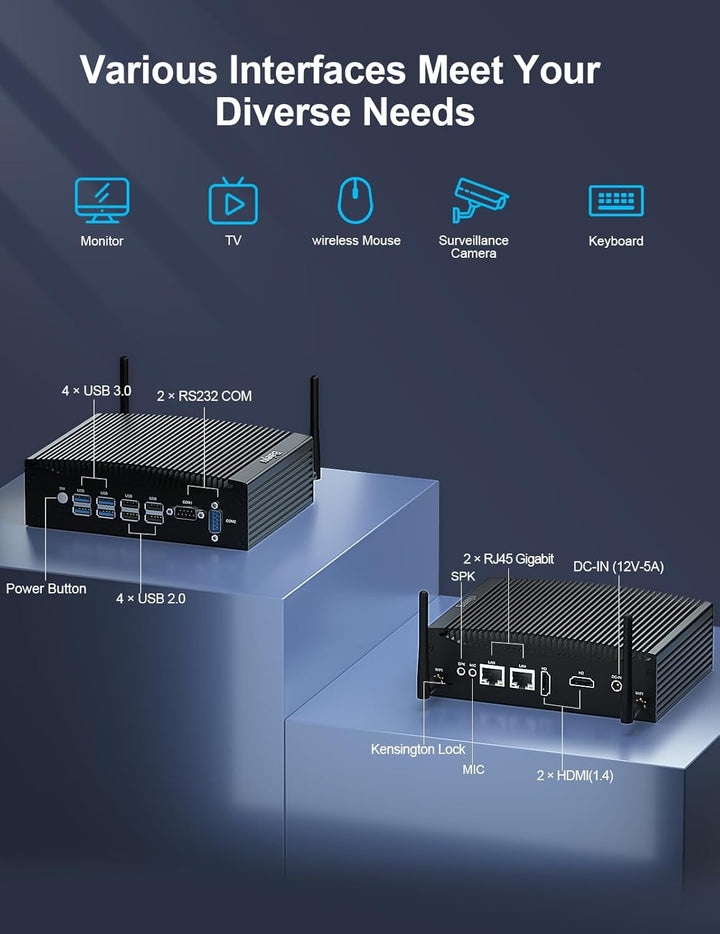 Baieyu Industrial Lüfterloser Mini Computer Core i5-7300U PC Lüfterlos Vorinstalliertes Windows 10 P