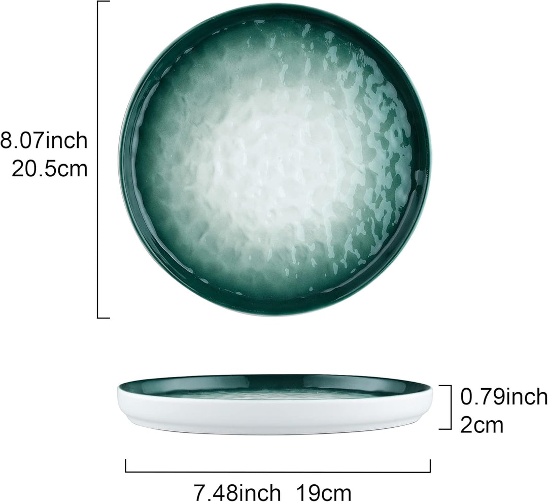fanquare 20cm Porzellan Dessertteller, Blaue Wasserwelle Salatteller, Vorspeisenteller 4er Set, Mikr