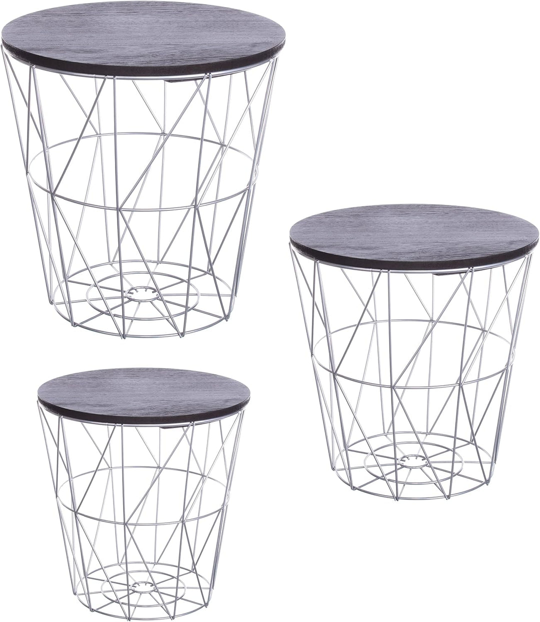 Brandsseller 3er Tischset Beistelltisch Couchtisch Ø 29 cm Ø 34 cm Ø 39,5 cm Gestell Silber - Holz S