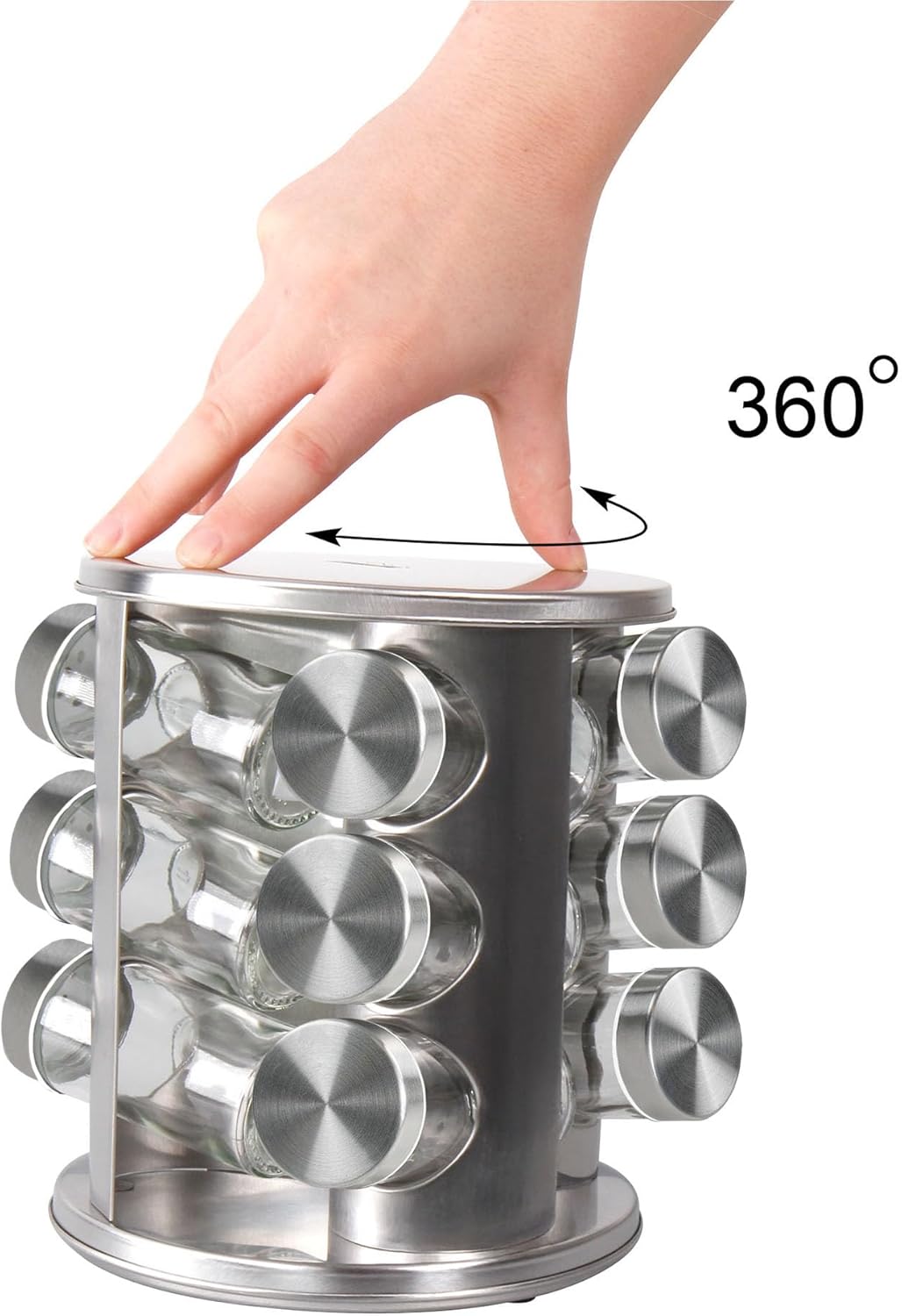 STONELINE Gewürzregal, Gewürzkarussell drehbar aus Edelstahl mit 12 Gewürzgläser, Gewürzregal stehen