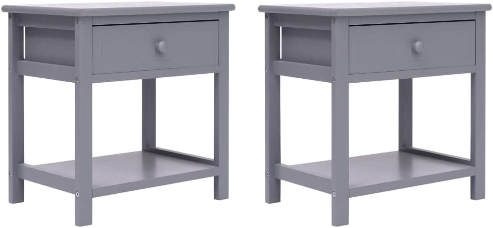 FIRBNUS Bedside Table Nachtkonsole Night Stand Nachttische 2er Set Grau 40x29x42 cm Paulownia Holz B