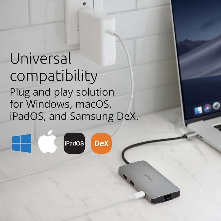 Kensington UH1400P USB-C 8-in-1 treiberloser Hub, mobiler Universal-Adapter, 8 Ports, bis zu 85W Lad
