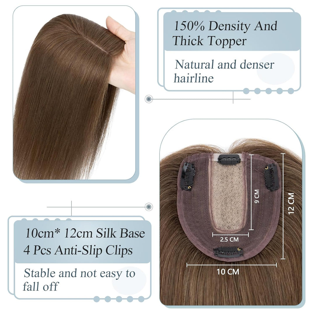 TESS Hair Topper Echthaar Braun, 10x12cm Basis Toupet Damen #4 Braun Haartopper Echthaar 40g 30 cm H