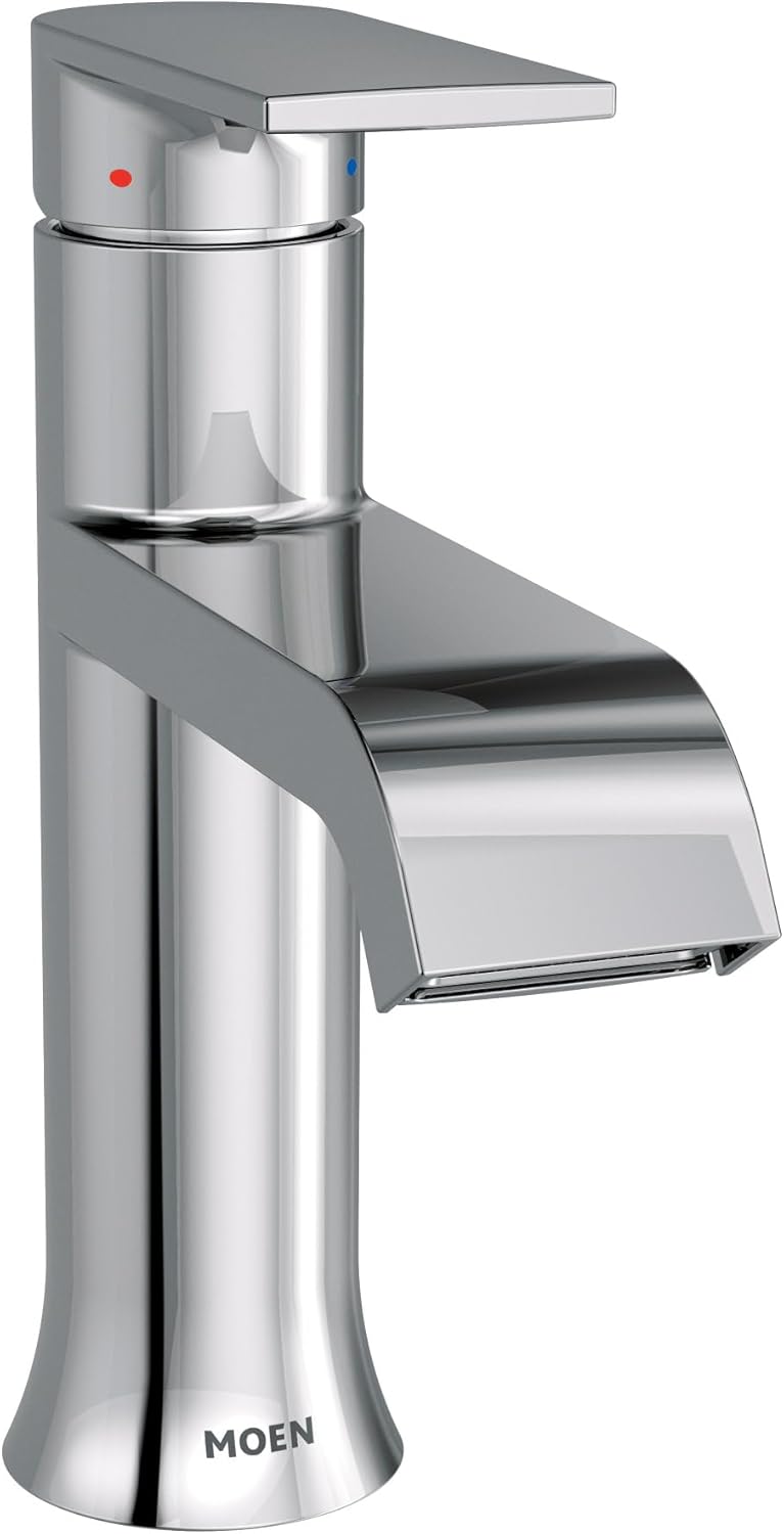 Moen Genta LX 6702 Einhand-Waschbeckenarmatur aus Chrom mit optionaler Deckplatte und niedrigem Boge