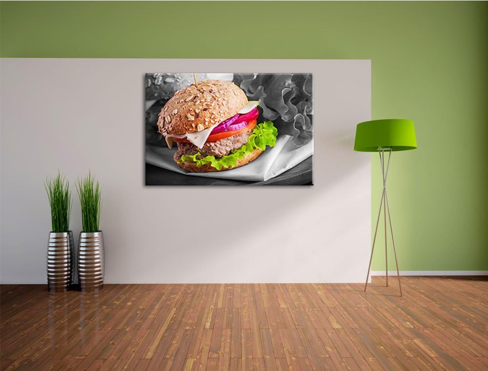 Gesunder Hamburger schwarz/weiss Format: 100x70 cm auf Leinwand, XXL riesige Bilder fertig gerahmt m