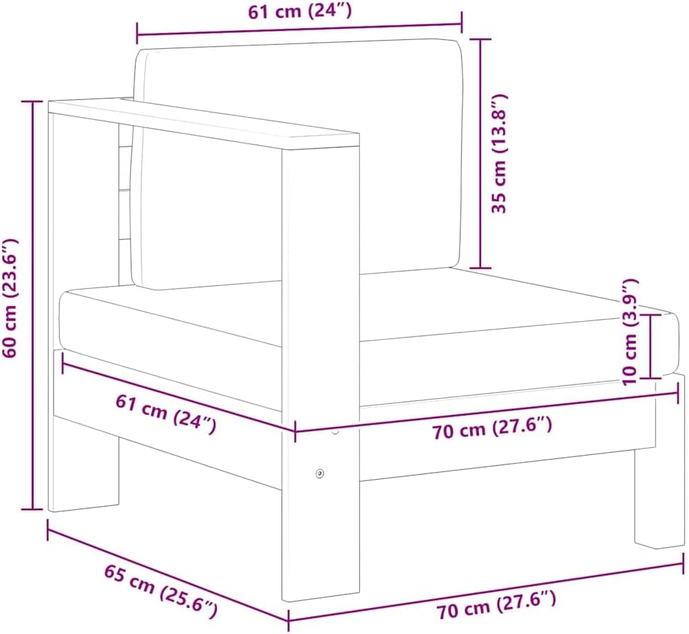 vidaXL Akazienholz Massiv Mittelsofa mit 1 Armlehne Sofa Lounge Gartensofa Einzelsofa Gartenmöbel Ga