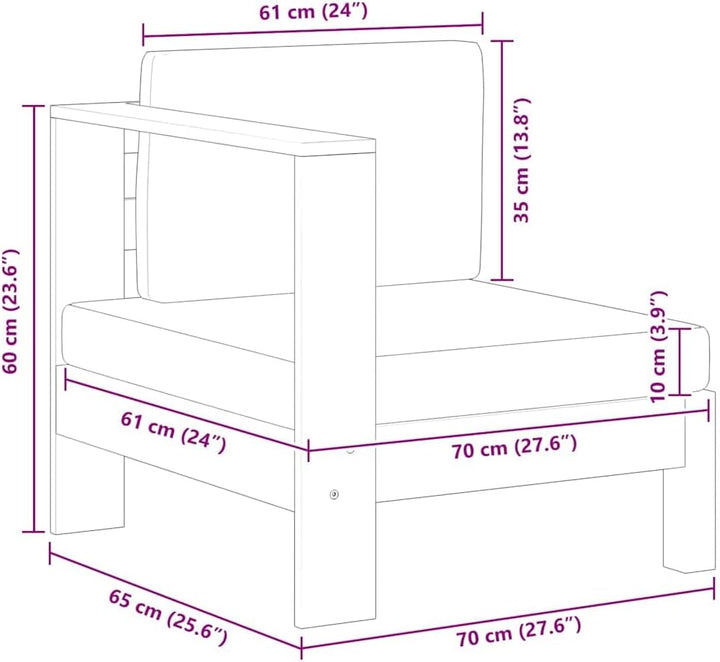 vidaXL Akazienholz Massiv Mittelsofa mit 1 Armlehne Sofa Lounge Gartensofa Einzelsofa Gartenmöbel Ga